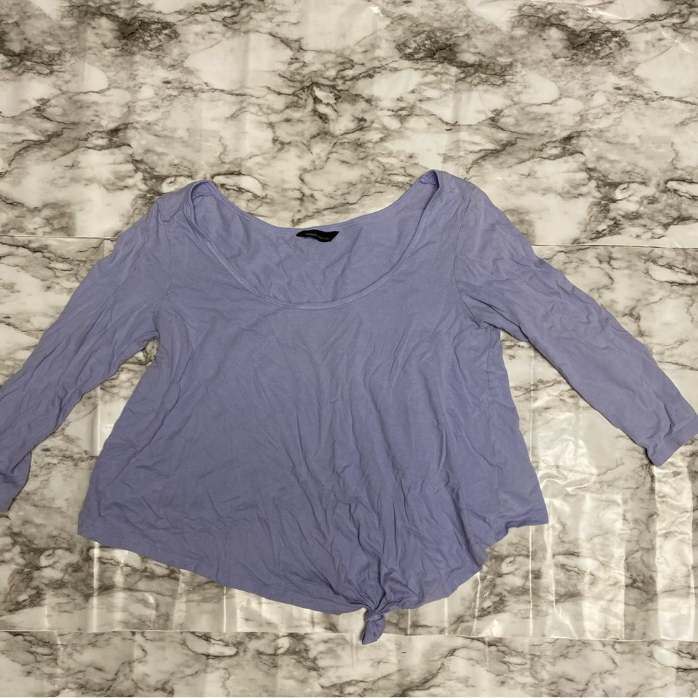 Lavender tie-front slightly cropped blouse